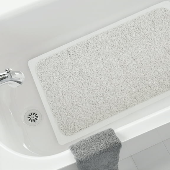 Mainstays 17" x 29" Mildew Resistant Textured Loofah PVC Bathtub Mat, with Suction Cups, White