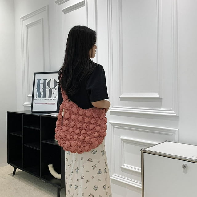 Bolso tote acolchado para mujer | Bolso grande de nailon con forro acolchado de algodón | Amplio cierre de cremallera de 32 x 30 cm | Cómoda correa ancha | Ideal para ir de compras, trabajar,