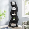 thumbnail image 2 of Tribesigns Corner Shelf, Modern 5-Tier Wall Corner Bookshelf, Stylish Corner Small Bookcase Storage Rack Plant Stand with Unique Shape for Living Room, Home Office, (Black), 2 of 5