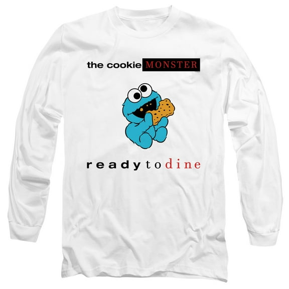 Sesame Street Ready To Dine Long Sleeve Adult 18/1 T-Shirt White