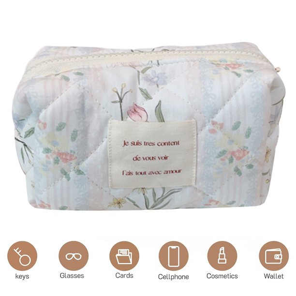 Aseo Maquillaje Cosmética Bolso para Mujeres Bolsas Cosméticas Acolchadas Algodón Floral