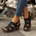 thumbnail image 3 of Rokment Women's Platform Gladiator High Heels Dressy Sandals for Woman 2026 Summer Fashionable Leather Casual Fish Mouth Peep Toe Chunky Block Heeled Slingback Dress Pumps Ladies B Size 6, 3 of 7
