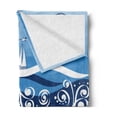 thumbnail image 2 of Seagulls Soft Flannel Fleece Blanket, Underwater Illustration Tropical Fish Sailboats Curling Waves Birds and Sea Life, Cozy Plush for Indoor and Outdoor Use, 70" x 90", Blue White, by Ambesonne, 2 of 5