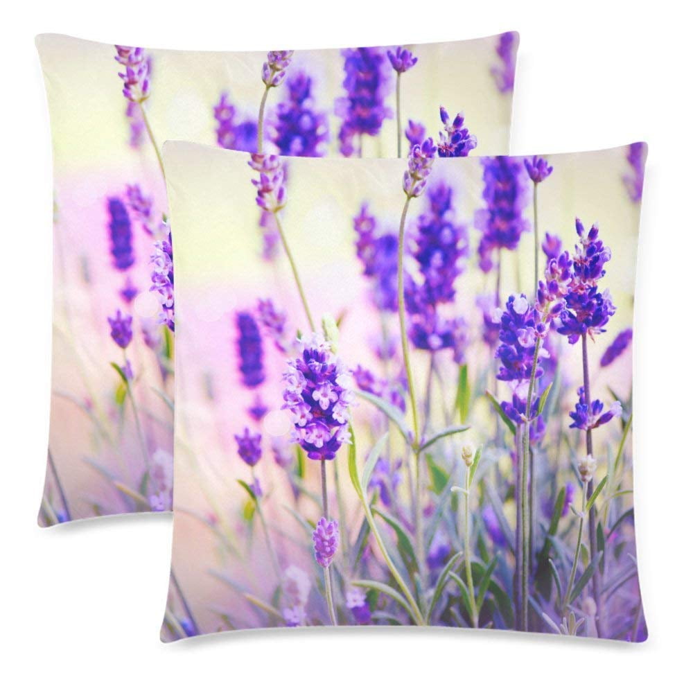 GCKG 2 Pack Purple Lavender Field Throw Cushion Pillow Case Cover 18x18
