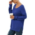 thumbnail image 3 of JWD Women's V-Neck Long Sleeve Side Split Loose Casual Knit Pullover Sweater Blouse Royal Blue-XX-Large, 3 of 5