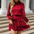 thumbnail image 5 of biudgviw Cocktail Dresses for Women Elegant Long Sleeve High Neck Mini Dress Fall Loose Ruffle Hem Layered Party A-Line Dress, 5 of 6