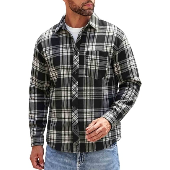 VgaVtl Collared Mens Shirts Long Sleeve Fall Winter Checkered Casual Going Out Thin Button Mens Clothes Shirts