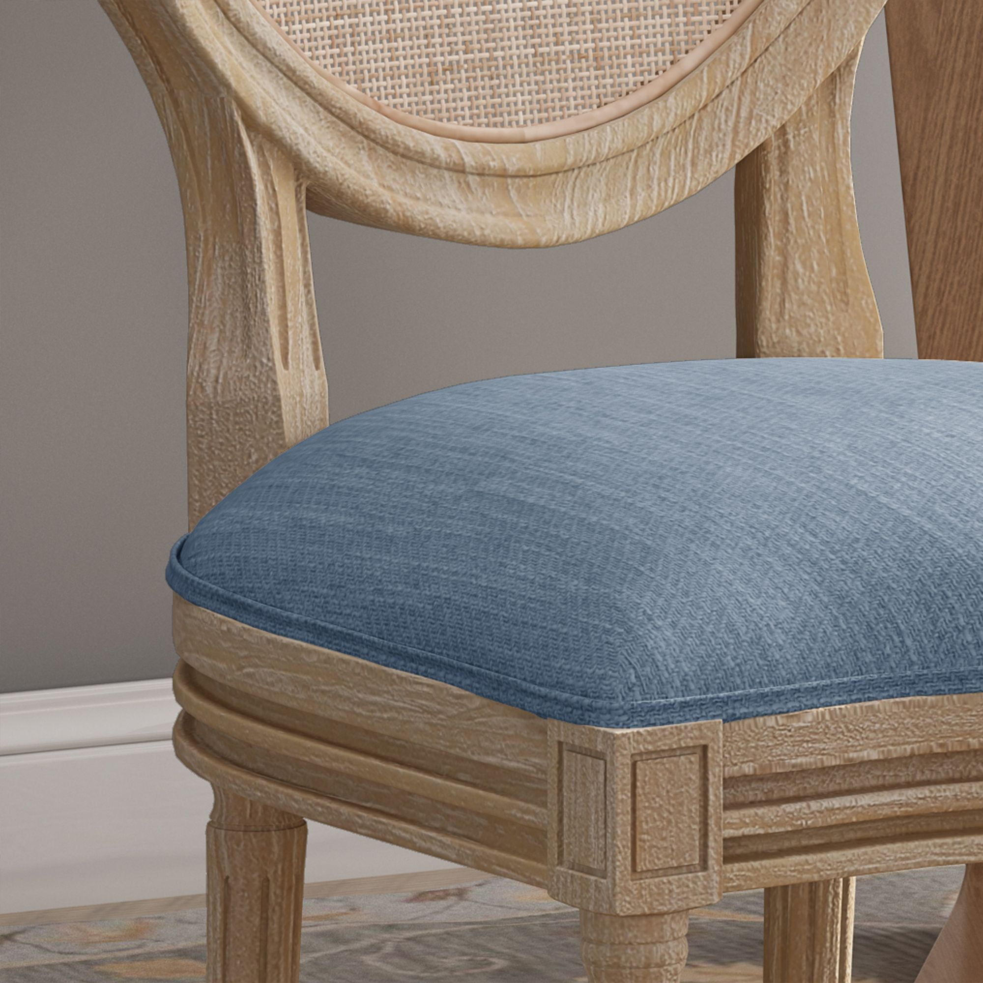 Noble House Theodore French Fabric Dining Chairs, Set of 2, Light Blue