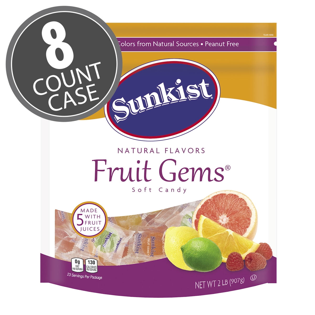 Sunkist® Fruit Gems® Individually Wrapped, 2 lb, 8 Count Pouch Bags