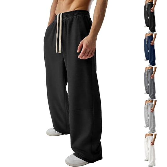 Men's Sweatpants Joggers Trousers, Elastic Waist Drawstring Wide Leg, Stretchy Breathable Lightweight, Casual Daily Gym Workout Running Athletic Home Loungewear, Activewear