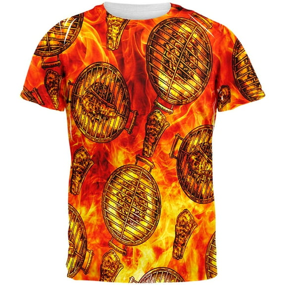 Flaming Hot Charcoal Grilled Steak Pattern All Over Mens T Shirt Multi SM