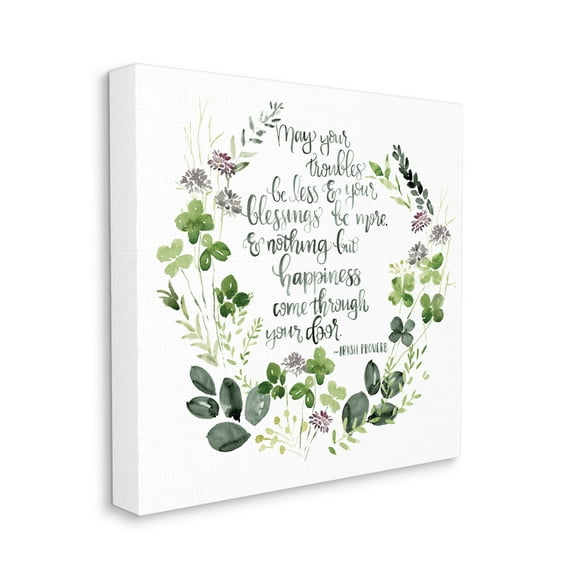 Troubles Be Less Irish Proverbs Wildflower Wreath Typography Gallery-Wrapped Canvas Print Wall Art, 17x17