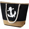 thumbnail image 1 of Women Beach Bag | Canvas Travel Tote Bag | Large Shoulder Bag with Rope Handle for Beach, Holiday, Shopping, Traveling Anchor Pattern Design (Black), 1 of 5