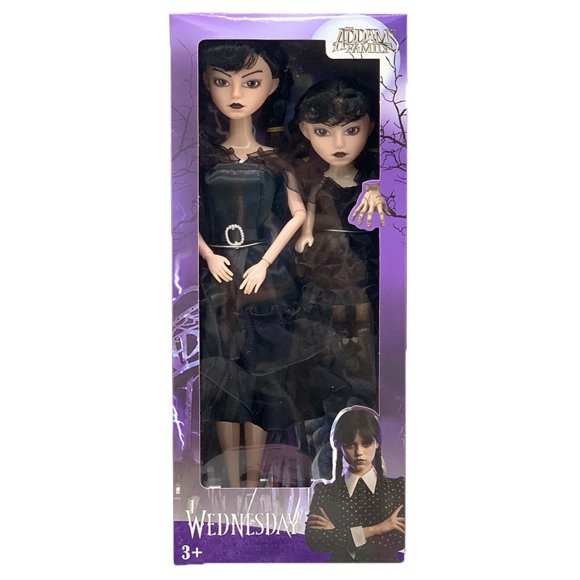 2PC Wednes Day .5'' Girls Black Doll Black Dress Black High Heels And Black Hair Gift For Girls & Fans