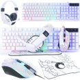 thumbnail image 1 of 4 in 1 Gaming Keyboard, Mouse, Headset, and Mouse Pad Combo, Wired LED RGB Backlights, Bundle for PC Gamers, Xbox and PS4 Users. (White), 1 of 7