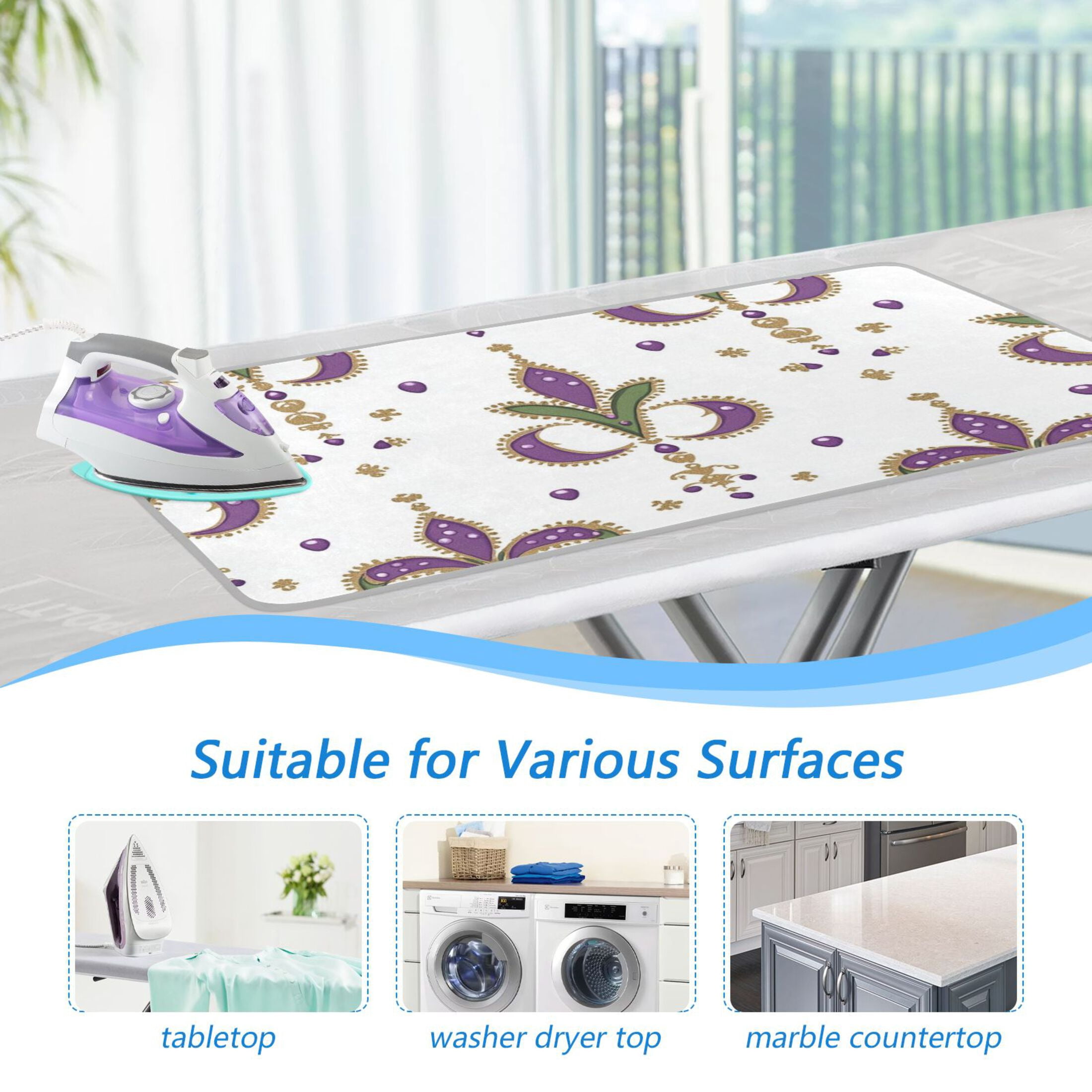 Gorgeous Mardi-gras Floral Patterns Ironing Mat Blanket Portable Travel Ironing Pad Heat Resistant Pad 47.2" x 27.6”