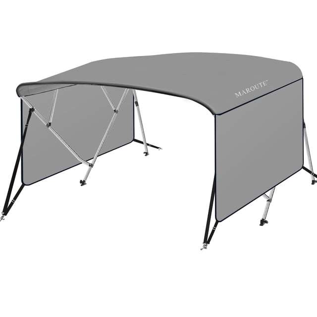 BeesClover 4 Bow Bimini Tops for Boat Cover with 1” Aluminum Alloy Frame, Zippered Storage Boot, Pu Coating Canvas,Include 2 Straps, 2 Adjustable Rear Support Pole