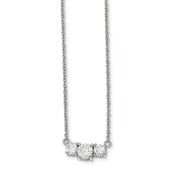 Sterling Silver and Cubic Zirconia 3 Stone With 1in Ext. Necklace - 16.5 Inch