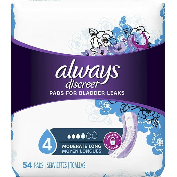 Always Discreet Pads, Bladder Protection, Long Length, Moderate Absorbency 54 ea (Pack of 6)