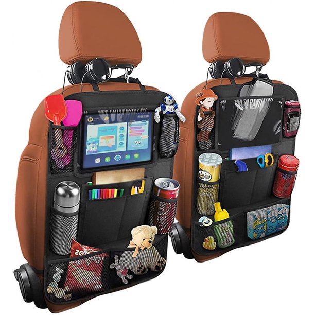 Organizador del respaldo del asiento del automóvil, 2 organizadores impermeables y duraderos del asiento del automóvil con 10quot; Soporte de mesa, 9 bolsillos de almacenamiento, organizador de almace Feliz Sencillez