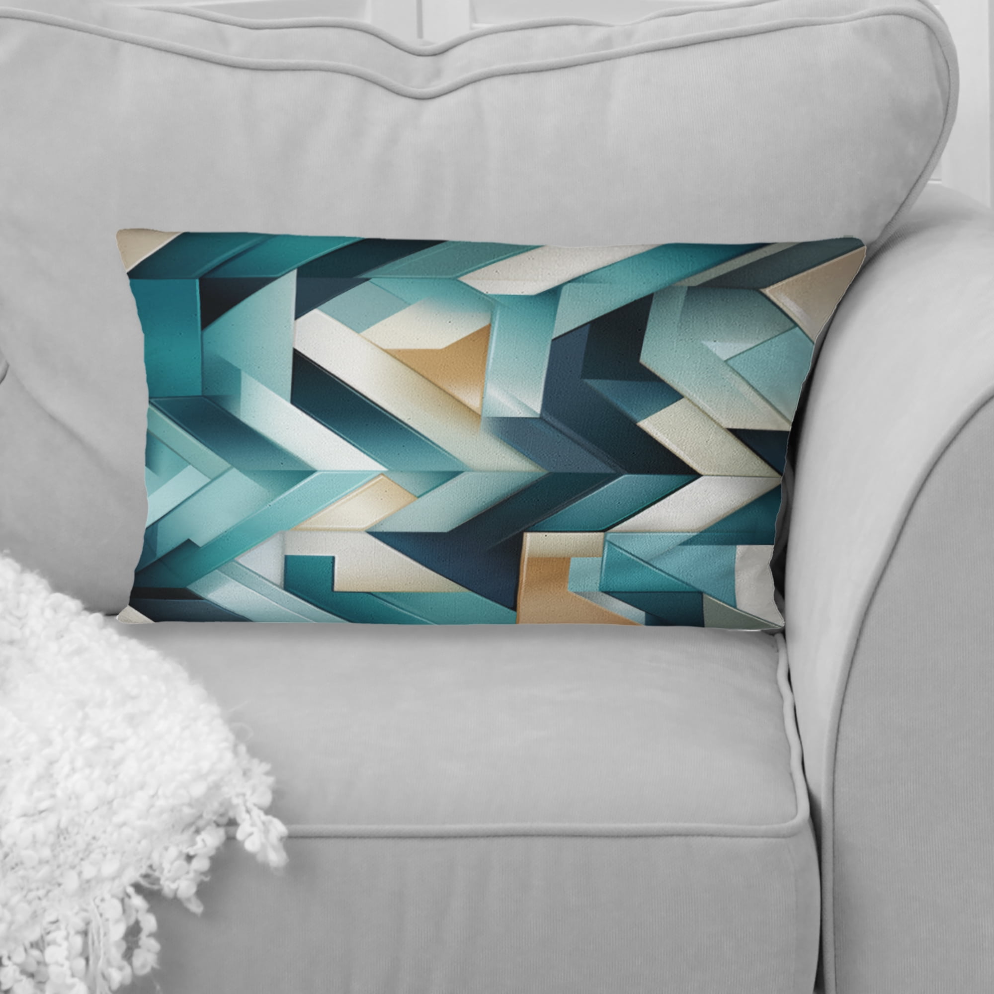 Designart Modern Geometric Tilesn Teal II Geometric Throw Pillow Modern Pillow For Couch Insert And Pillows Covers For Living Room Decor