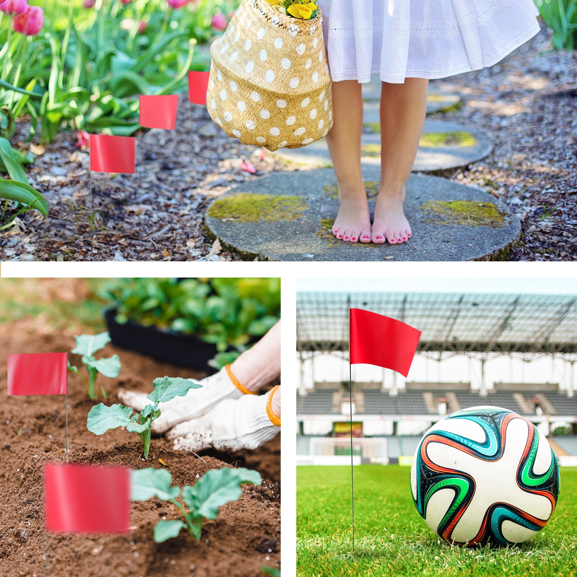 Anley 100 Pcs Red Marking Flags 4" X 5" - Vinyl Irrigation Sprinkler Flag with 15 Inch Steel Wire Stake - Small Marker Flags
