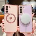 thumbnail image 2 of Magnetic Case for Samsung Galaxy S21 Plus + 6.7 ‘’ [ Compatible with MagSafe ] Cute Heart Luxury Plating Soft Bumper Case with Full Camera Lens Protection for Women Girls (Pink), 2 of 11
