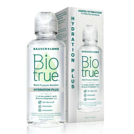 Biotrue Hydration Plus Multi-Purpose Eye Contact Lens Solution and Cleaner For Soft Contacts, 4 fl oz