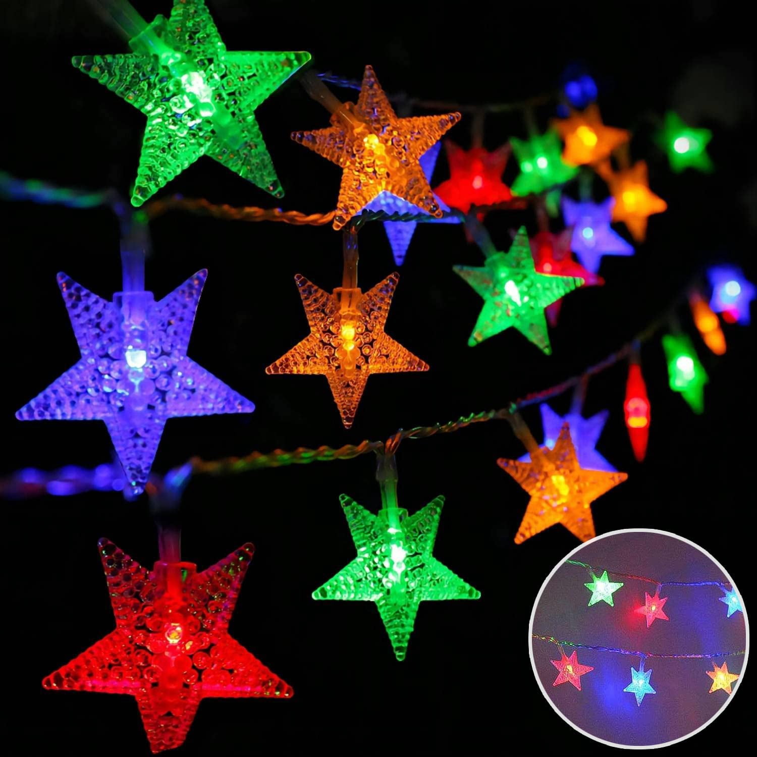 Star String Lights 15 FT 30 LED Fairy Christmas Light Battery Operated Indoor Outdoor Twinkle Lights Bedroom Decor for Party Wedding Xmas Tree (Multicolor)