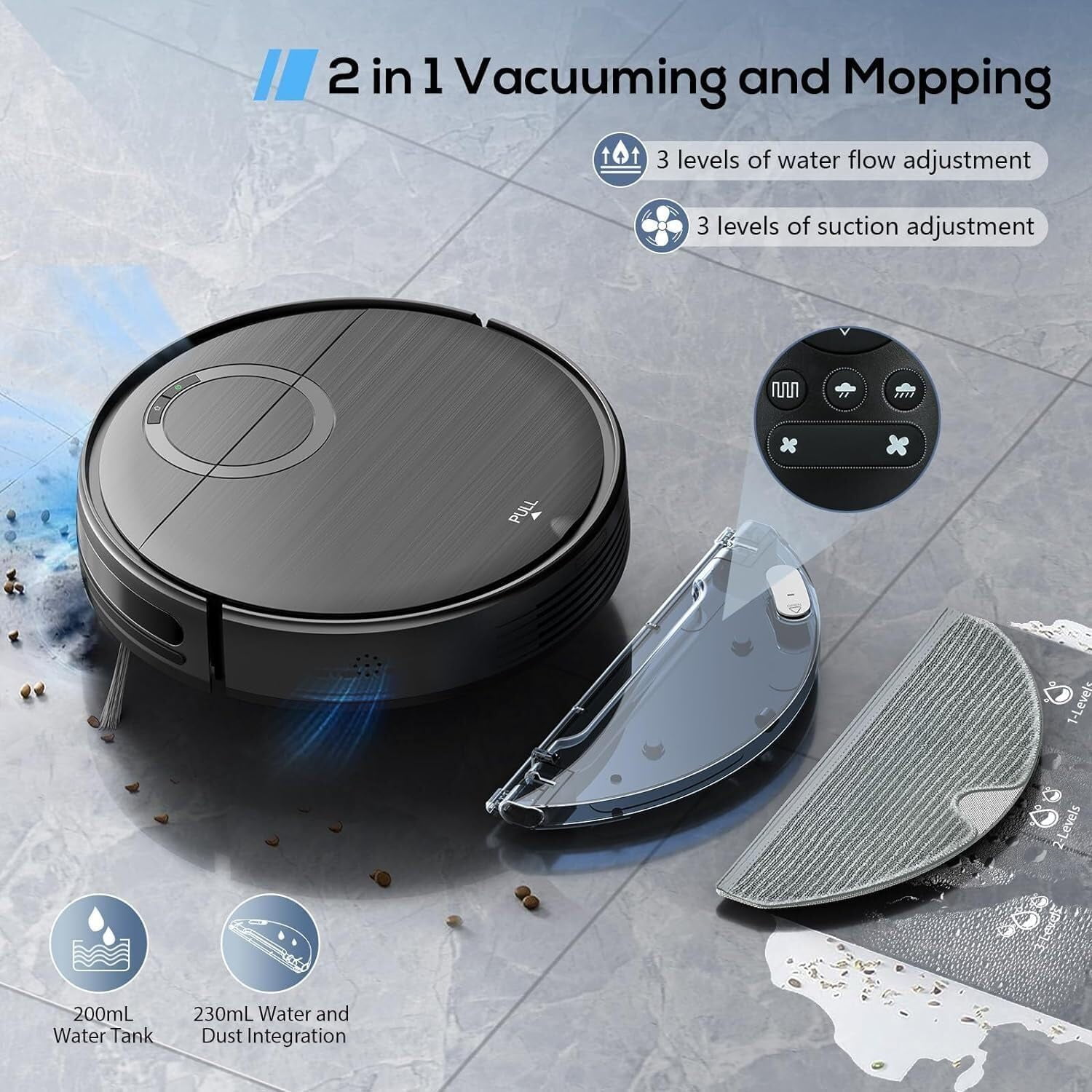 ONSON Robot Vacuum and Mop Combo, 2 in 1 Mopping Robotic Vacuum with Schedule, App/Bluetooth/Voice, Max Suction 2000Pa, Self-Charging Robot Vacuum Cleaner