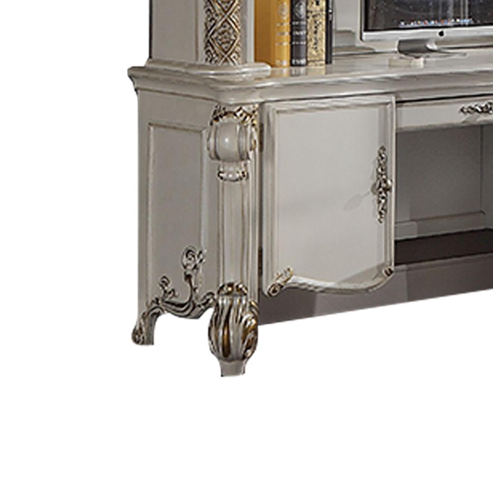 ACME Vendome Wooden Computer Desk and Hutch in Antique Pearl