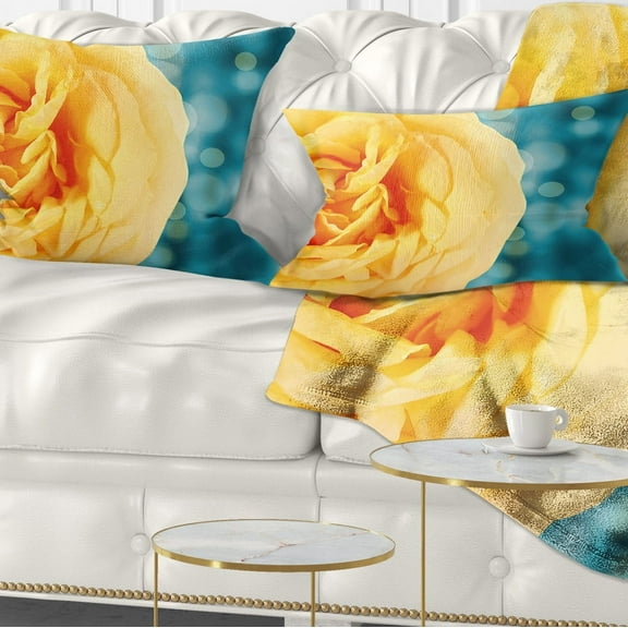 Designart Rose Flower with Lit up Background - Floral Throw Pillow - 12x20