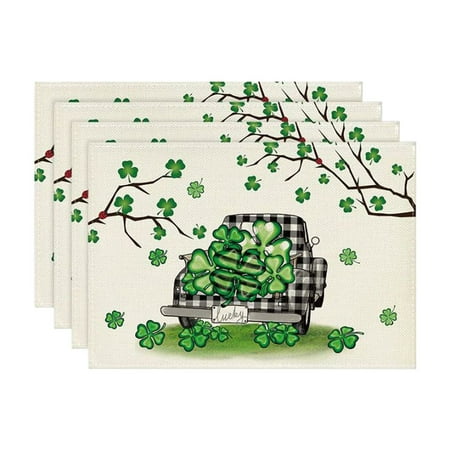 

YruYptpaln 4PCS Irish Festival Linen Printed Placemat Festival Western Restaurant Heat Insulation Table Mat Chalk Paper Table Table And Place Mat Set