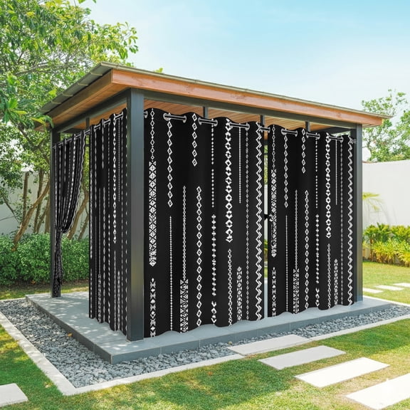 White Vertical Diamond Columns Outdoor Curtains for Patio, Vintage Minimalist Stripe Black Sunshade Privacy Drapes Grommet Waterproof Outside Curtains for Porch/Cabana/Balcony 54"x 84", 2 Panel