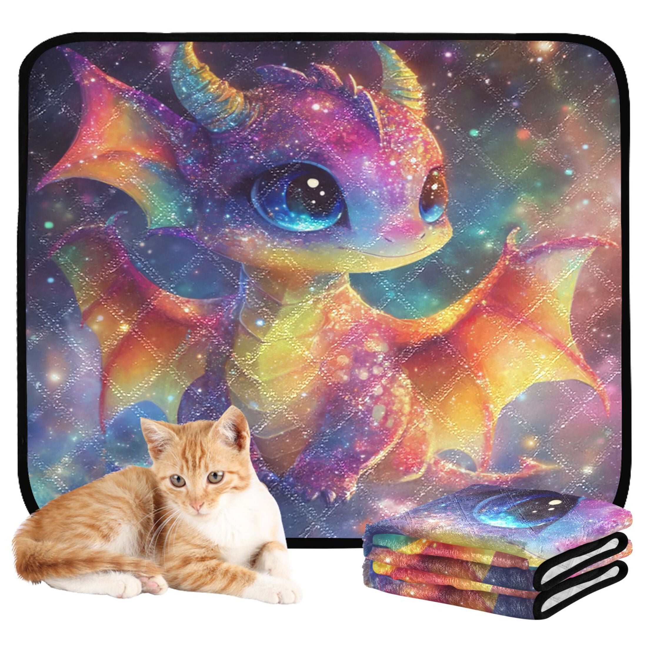 Qxltty Colorful Dragon Baby Cat litter Pads Pet Set of 2 Diaper Mats Center Anti-leakage Layer Absorbent Soft and Comfortable