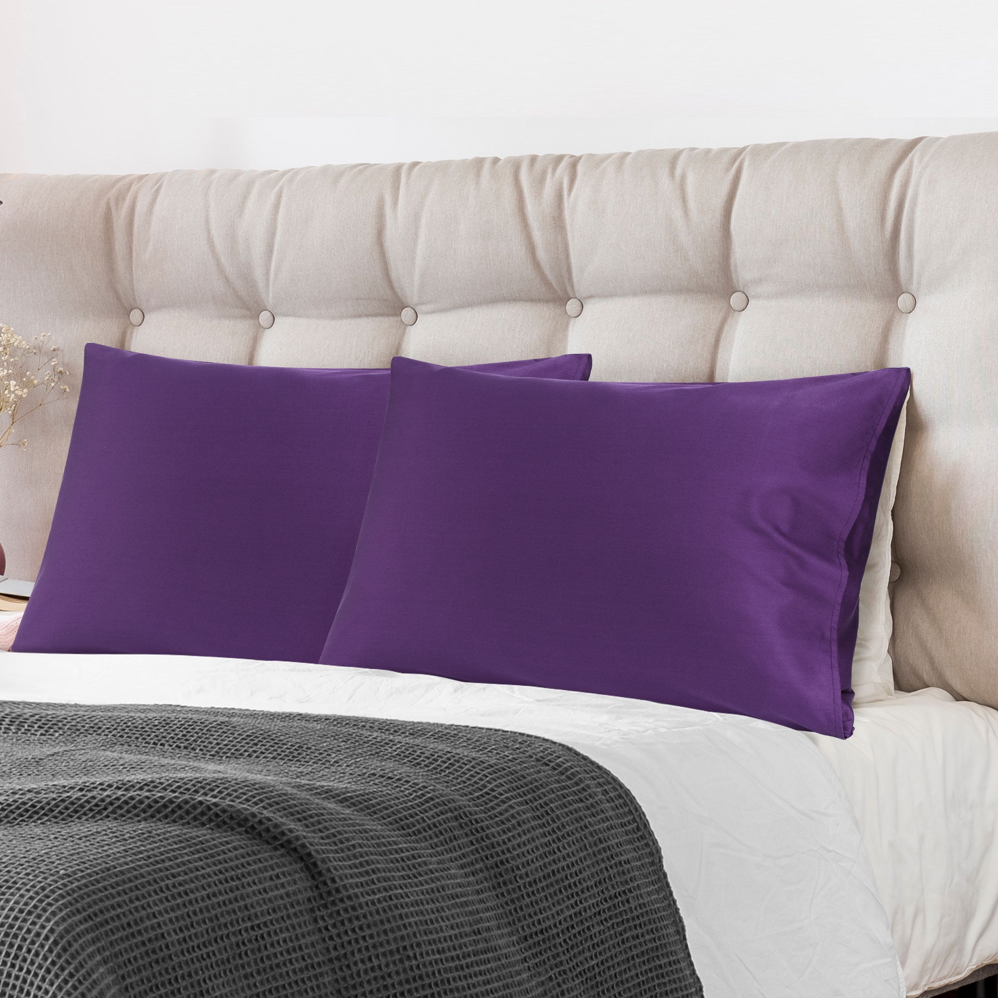 Unique Bargains Breathable Cotton Envelope Closure Pillowcases 2 Pcs Grape King