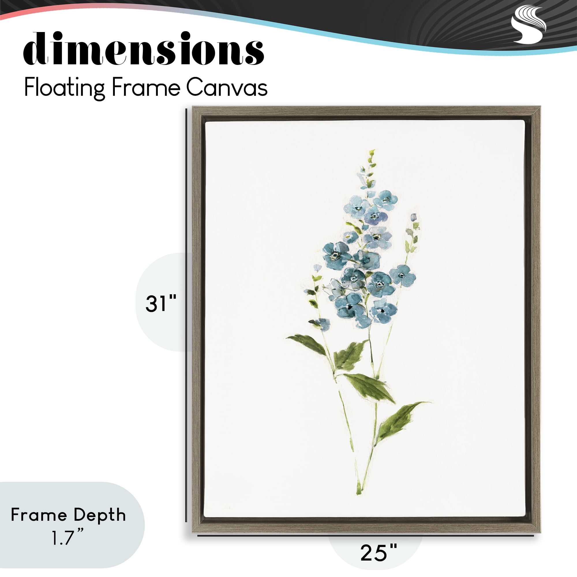 Stupell Industries Delicate Blue Sprigs Brown Framed Floater Canvas Wall Art, design by Sally Swatland