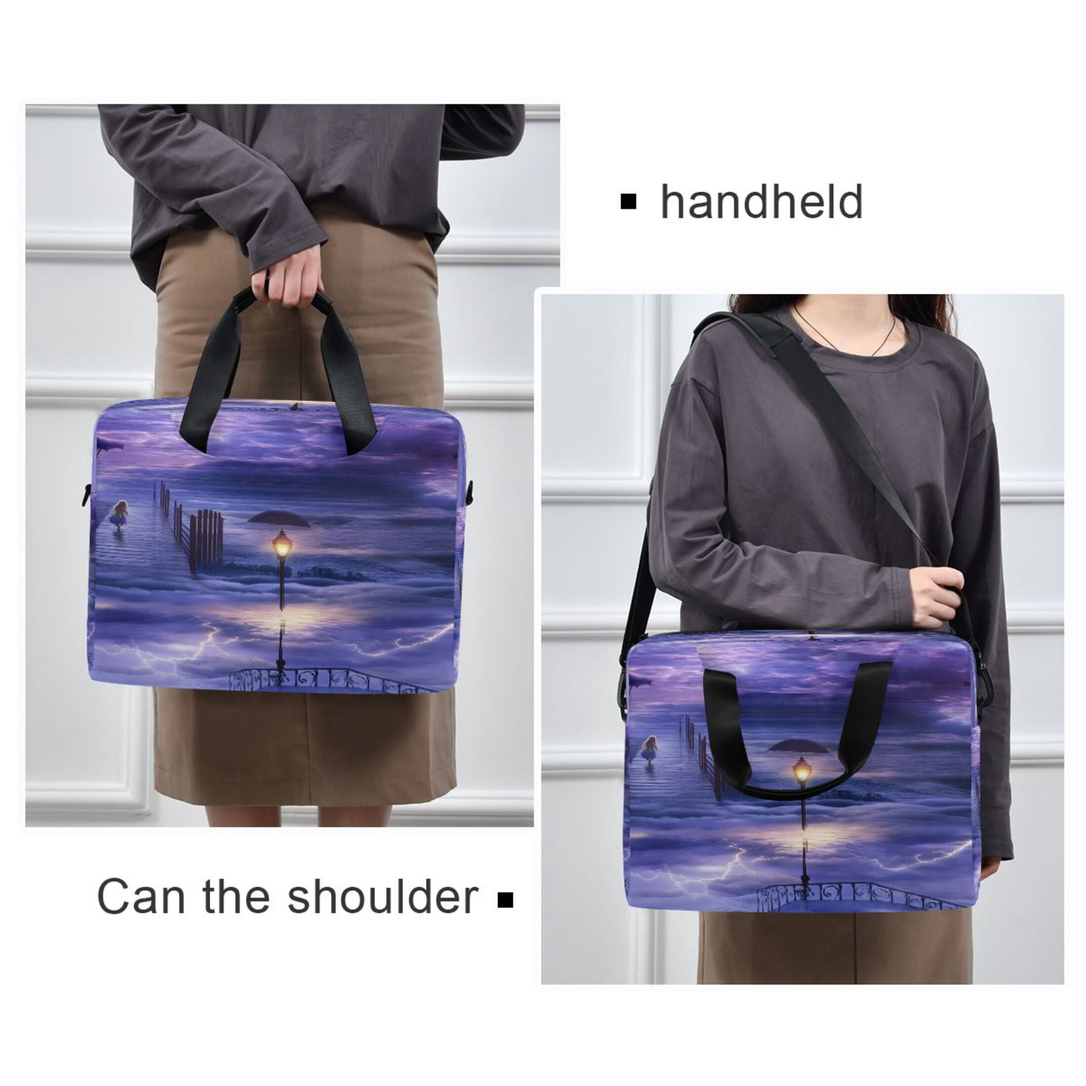 16" Laptop Tote Bag Laptop Sleeve Case Computer Briefcase for Work & Travel Purple Clouds