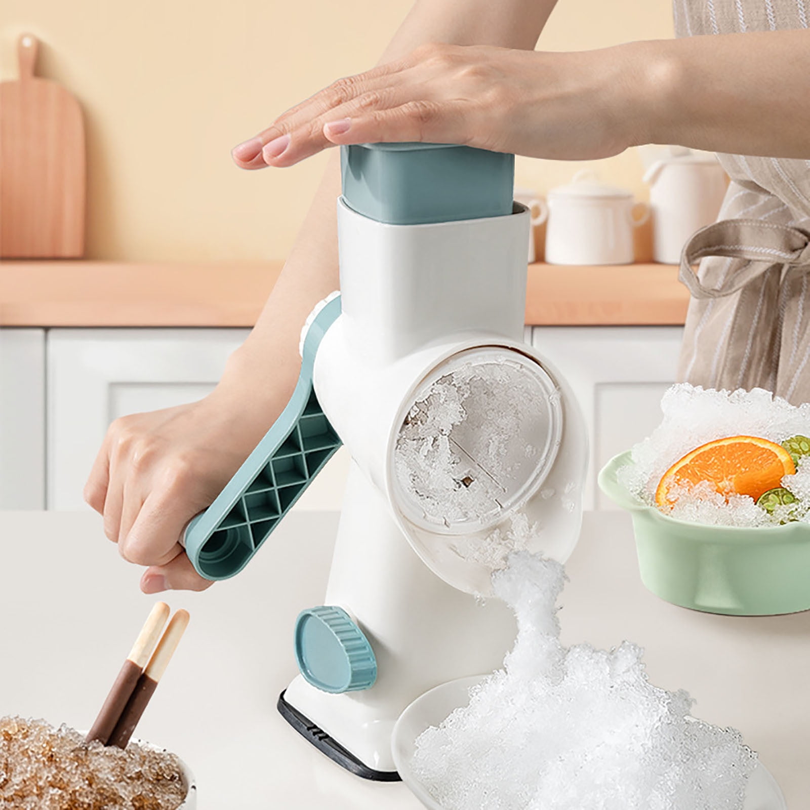 Hand Crank Ice Crusher - Manual Rotary Ice Shaver Machine for Snow Cones & - Crushes All Ice Cube Sizes with Suction Base (Upgraded Blade Design)