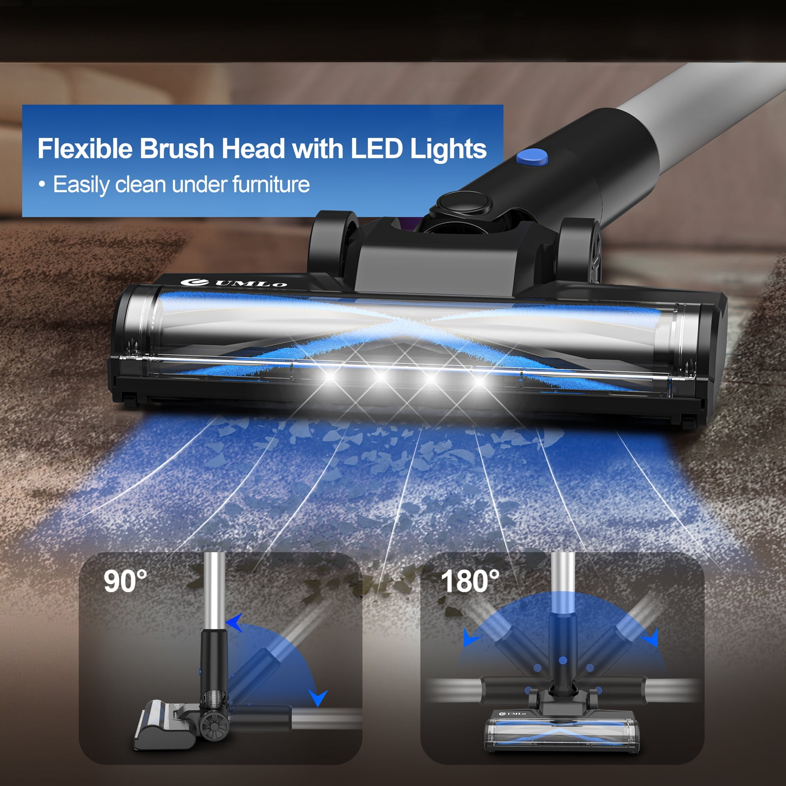 UMLo Cordless Vacuum Cleaner, 38000Pa/400W 50min 6-in-1 Lightweight Stick Vacuum Cleaners for Home Pet Hair Car Hardwood Floor Carpets, S500 Blue