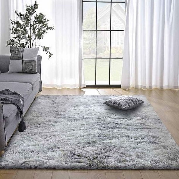 Tapis Chambre Shaggy Tapis Pour Salon Shaggy Tapis De Sol Grand Pour Couloir Soft Tapis À Poils Longs Moelleux Tapis Antidérapant Intérieur Moelleux Épais Pour Salon Chambre Gris Blanc, 60120Cm