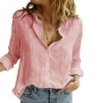 thumbnail image 2 of Women Button Down Shirts Long Sleeve Linen Office V Neck Casual Business Blouses Tops, 2 of 5