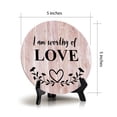 thumbnail image 4 of I Am Worthy Of Love Blush Wood Color Circle Table Sign (5" X 5"), 4 of 4