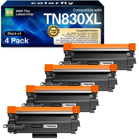 Cartucho de tóner colorfly TN830XL negro, paquete de 4 unidades Brother HL-L2460DW