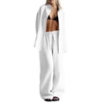 thumbnail image 2 of Uootdi Women's 2 Piece Matching Lounge Set Long Sleeve Oversized Button Down Shirt Drawstring High Waist Wide Leg Linen Pants Set, 2 of 6