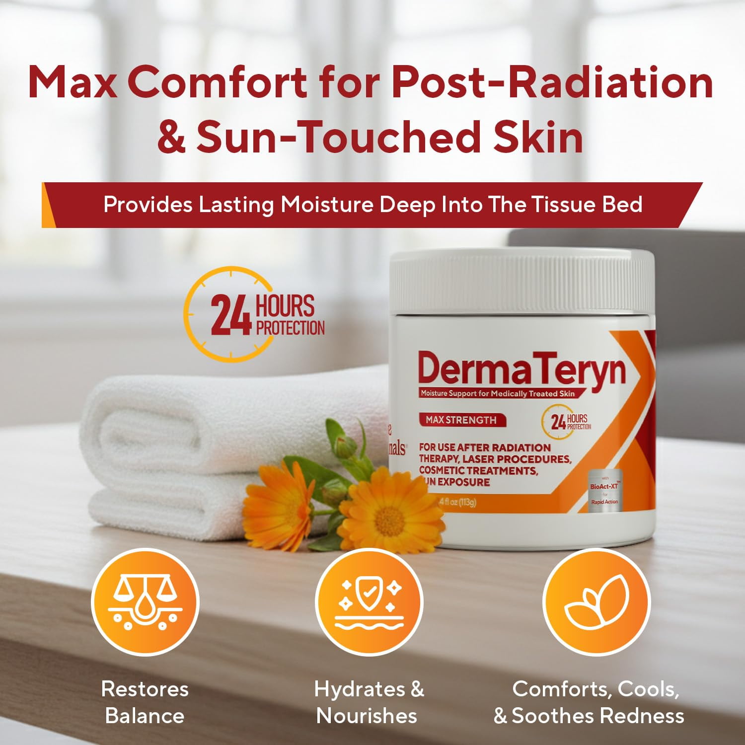 Marie Originals DermaTeryn Sunburn & Post Radiation Cream, Max Strength Moisture Barrier for Dry, Irritated or Sensitive Skin, Fragrance Free4 fl. Oz
