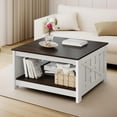 thumbnail image 3 of Coffee Table Farmhouse Coffee Table with Storage Rustic Wood Cocktail Table, Square Coffee Tables for Living Meeting Room with Half Open Storage Compartment, Grey Wash, 3 of 7