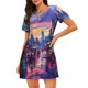 thumbnail image 1 of Balery Taxi Colorful Town Camisón de manga corta con cuello redondo para mujer, cómodo y elegante., 1 of 6