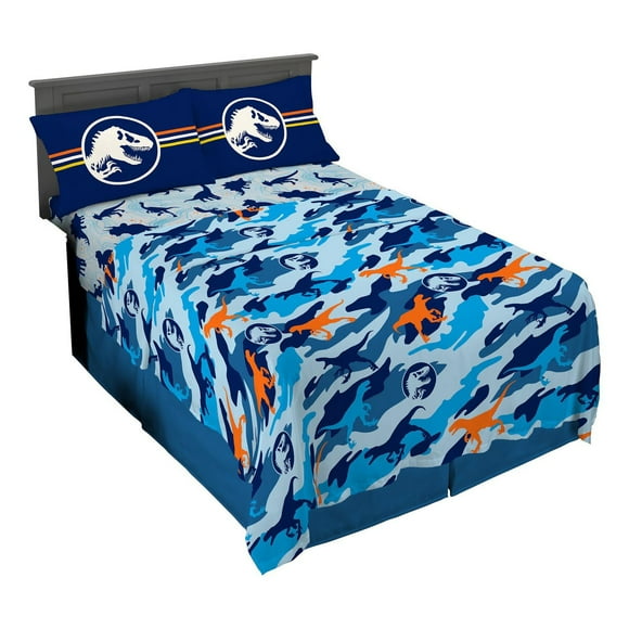 Ensemble de draps Monde Jurassique "Point de vue bleu" pour lit 2 place