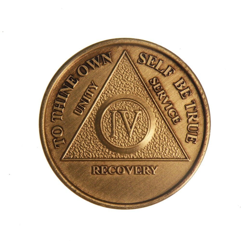 4 Year AA Medallion Pink Gold Plated Alcoholics Anonymous Sobriety Chip Coin IV 